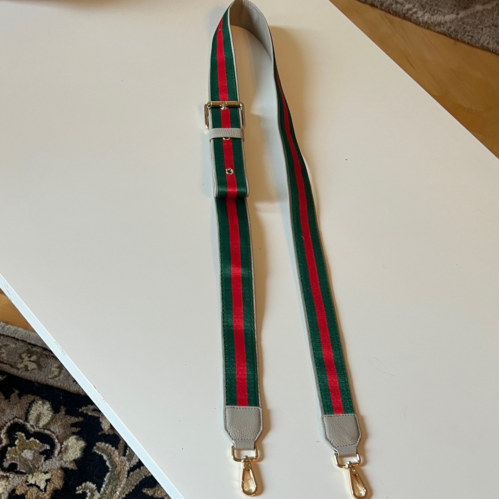 Striped Green and Red Adjustable Shoulder Strap for Bags or used as a belt